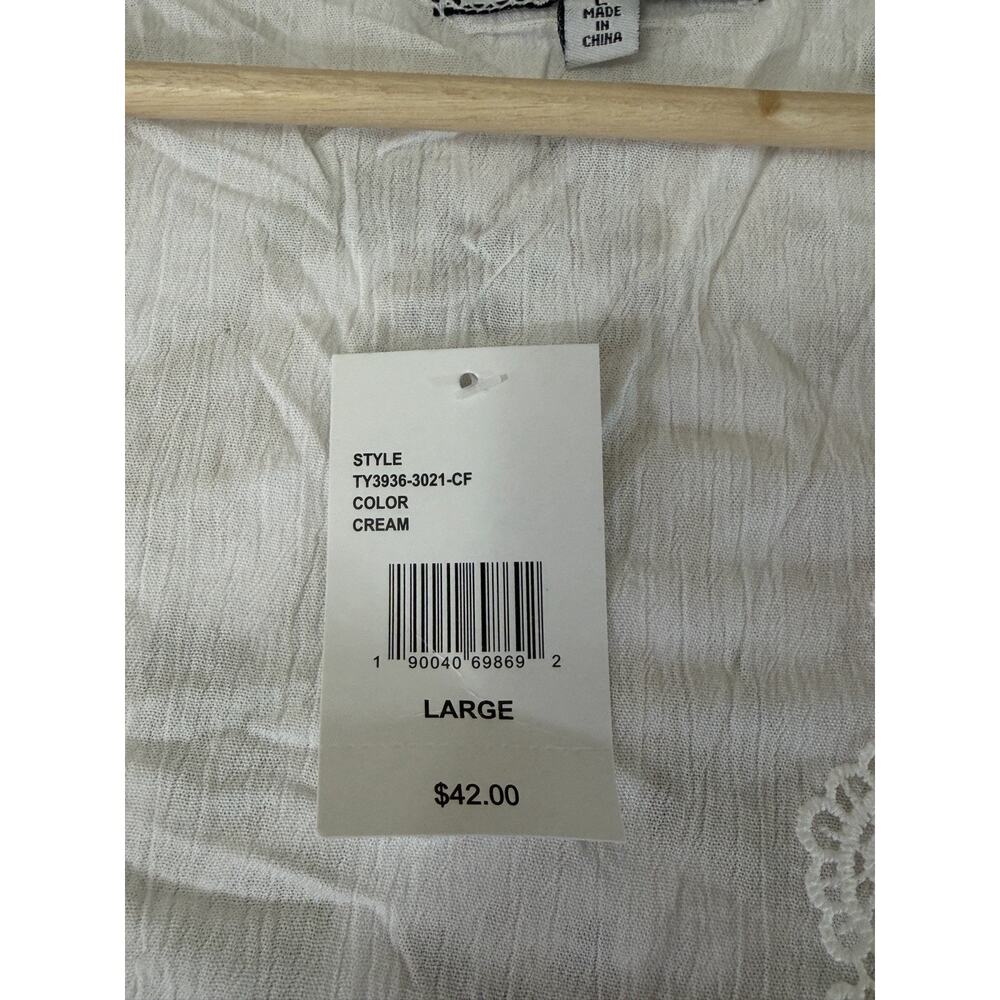 Crave Fame by Almost Famous Cream Lace Kimono Jacket Bell Sleeve Size L NWT - Picture 5 of 11